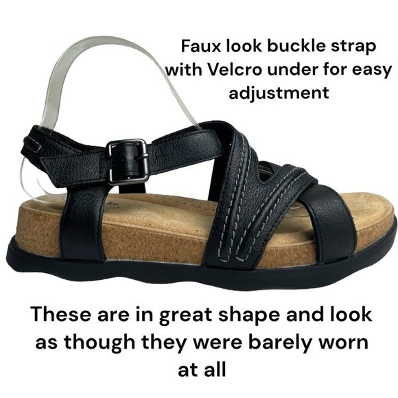 Clarks WMN Brynn Ave Sandals Leather Black Comfort Strappy Wedge Platform Sz 9.5 - Picture 5 of 15